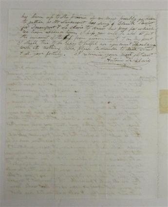 (IOWA.) LeClaire, Antoine. Long letter by the founder of Davenport, six weeks after its incorporation.